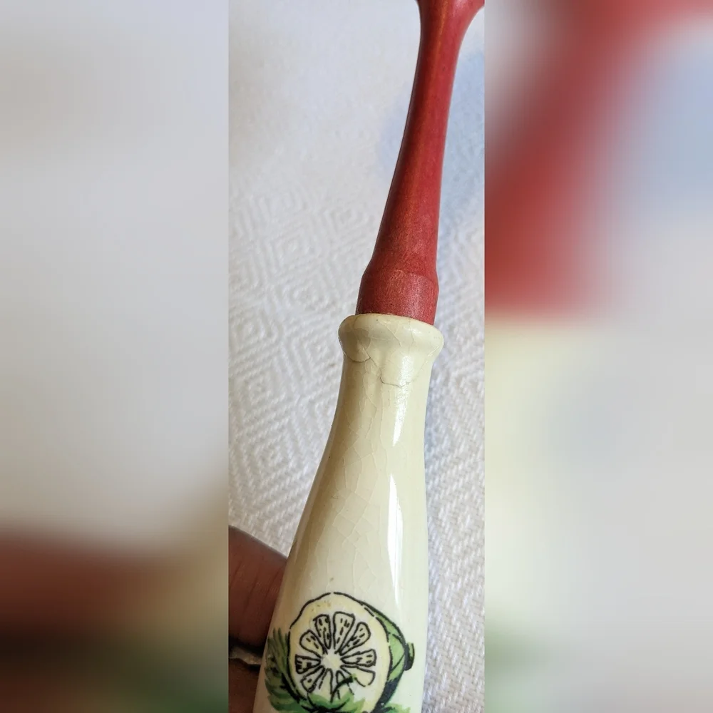 Vintage Red and Cream Salad Serving Utensil Set